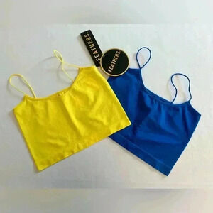 Feather Yellow and Blue Bralette Sleeveless Top (608)
